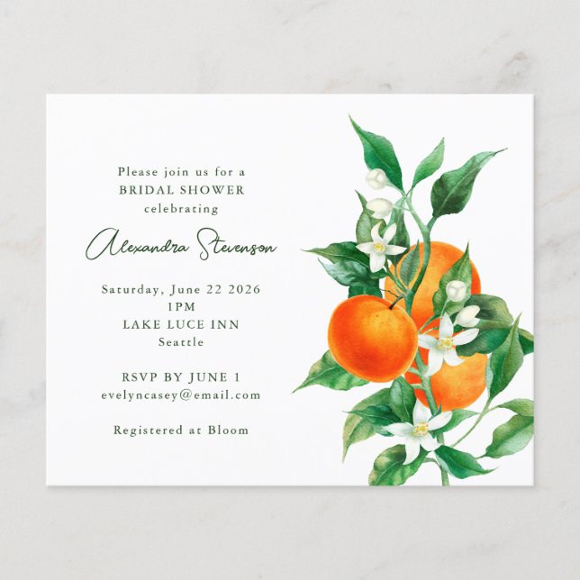 Budget Orange Fruit Bridal Dusche Einladung (Vorderseite)