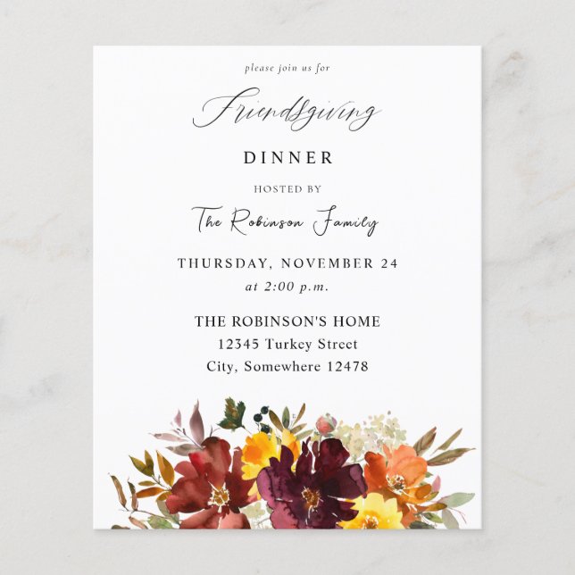 Budget Orange & Yellow Gold Floral Friendsgiving Flyer (Vorne)