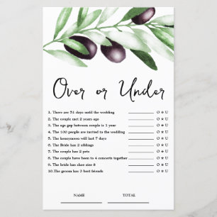 Budget Over oder Under Olive Brautparty Game