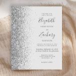 Budget Pale Gray Silver Glitzer Einladung Hochzeit<br><div class="desc">Die links Kulisse dieser eleganten,  modernen Hochzeitseinladung besticht durch eine silberne Imitat-Glitzer-Grenze. Der anpassbare Text kombiniert handgeschriebene Holzkohle,  Kupferplatte und kursiv Schriftart auf einem hellgrauen Hintergrund. Auf der Rückseite ist ein passendes grau- und silberfarbenes Design erkennbar.</div>