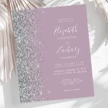Budget Pale Mauve Silver Glitzer Hochzeit Einladun<br><div class="desc">Die links Kulisse dieser eleganten,  modernen Hochzeitseinladung besticht durch eine silberne Imitat-Glitzer-Grenze. Der anpassbare Text kombiniert weiße Handschrift,  Copperplate und kursiv Schriftart auf einem blasslila Hintergrund. Die Rückseite ist in einem passenden Lila- und Silber-Design gehalten.</div>