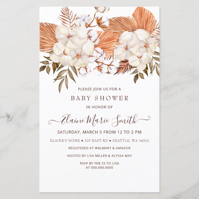 Budget Pampas Gender Neutral Baby Shower einladen (Vorderseite)