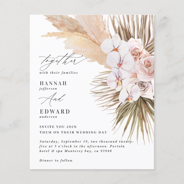 Budget Pampas Gras Blätter orchid rustikale Hochze Flyer (Vorne)