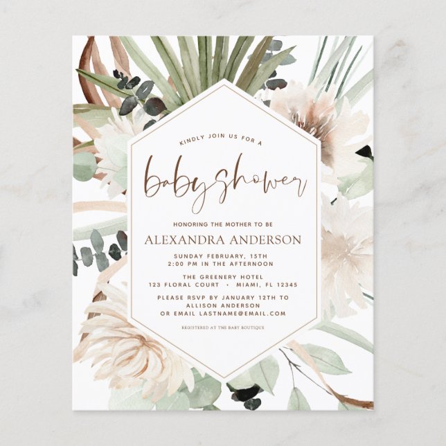 Budget Pampas Grass Baby Shower Boho Eucalyptus Flyer (Vorne)