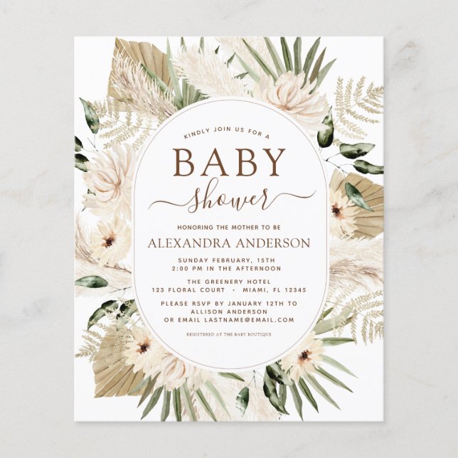 Budget Pampas Grass Baby Shower Boho Eucalyptus Flyer (Vorne)