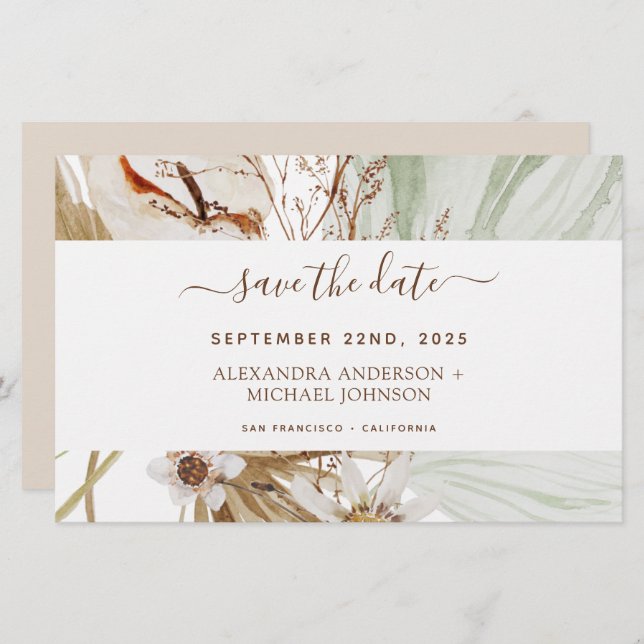 Budget Pampas Grass Boho Save the Date (Vorne/Hinten)
