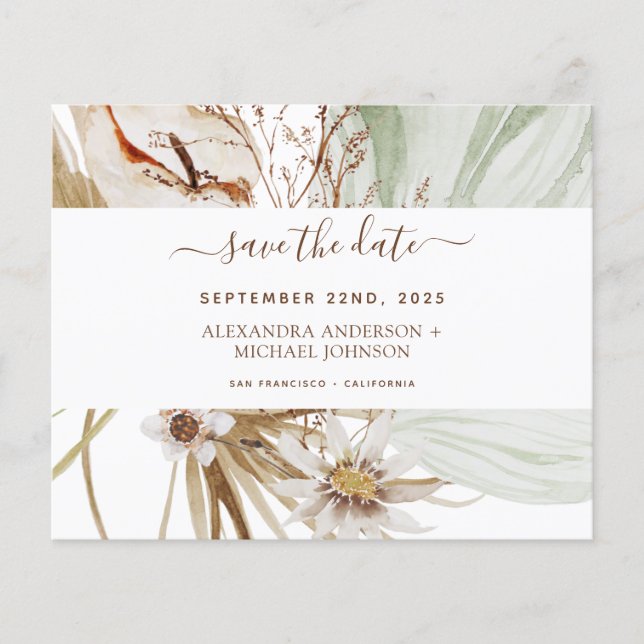 Budget Pampas Grass Boho Save the Date Flyer (Vorne)