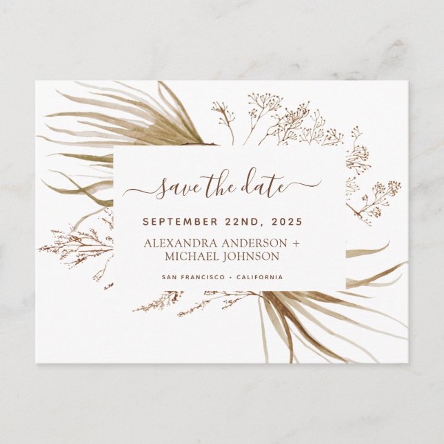 Budget Pampas Grass Boho Save the Date Postkarte (Vorderseite)