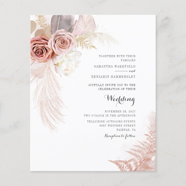 Budget Pampas Grass Floral Terracotta Tan Wedding (Vorderseite)
