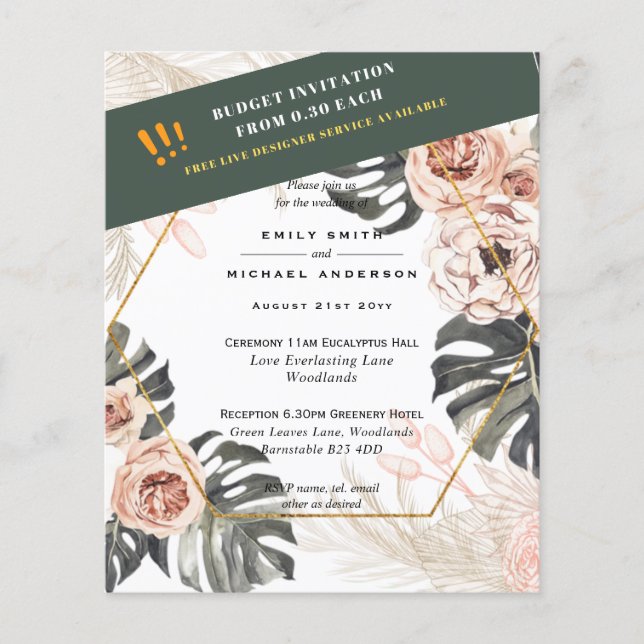 BUDGET PAMPAS GRASS Peach Tan Wedding EINLADEN Flyer (Vorne)
