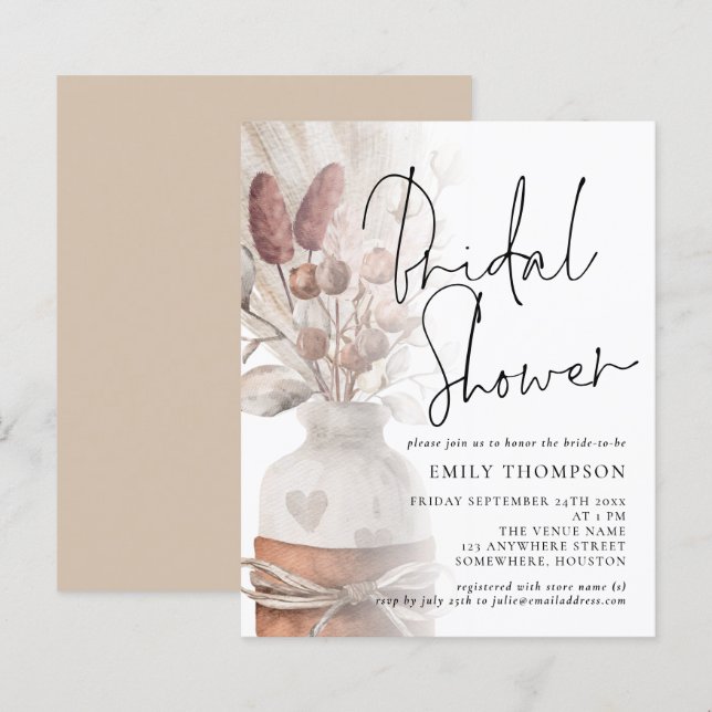 Budget Pampas Grass Script Brautparty Einladung (Vorne/Hinten)