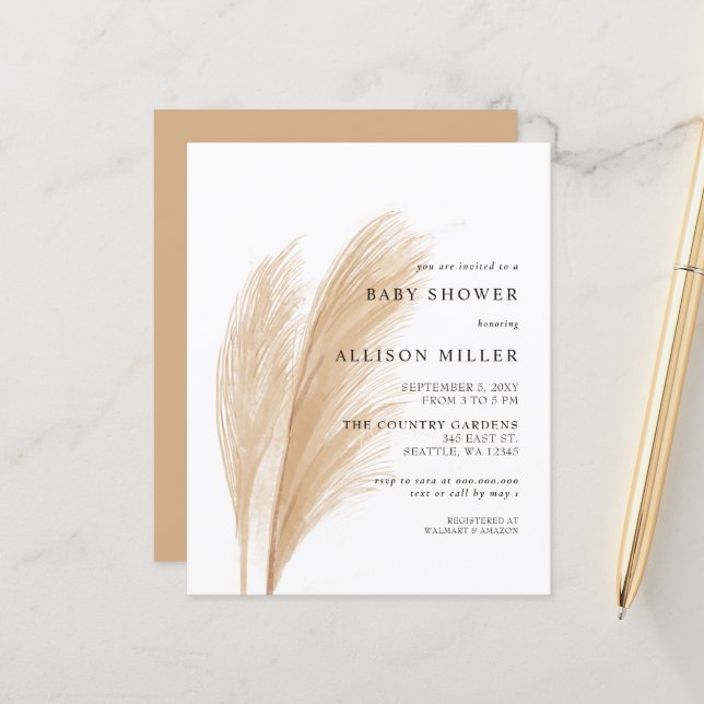 Budget Pampas Kinderdusche Einladung (Vorderseite/Rückseite Beispiel)