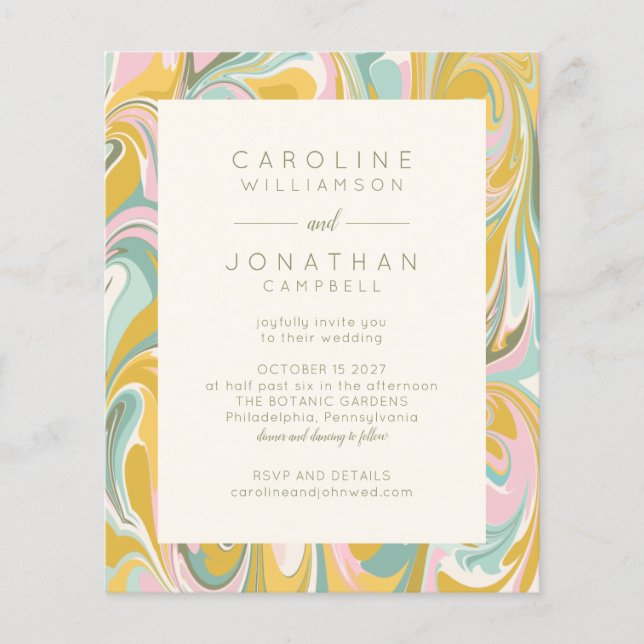 Budget Pastel Abstrakt Marble Chic Wedding Einladu (Vorderseite)