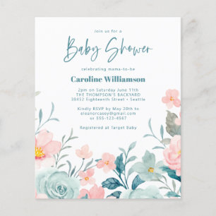 Budget Pastel Aquamarin Pink Floral Baby Dusche ei