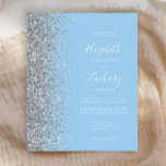 Budget Pastel Baby Blue Silver Glitzer Wedding<br><div class="desc">Die links Kulisse dieser eleganten,  modernen Hochzeitseinladung besticht durch eine silberne Imitat-Glitzer-Grenze. Der anpassbare Text kombiniert weiße Handschrift,  Copperplate und kursiv Schriftart auf einem pastellblauen Hintergrund. Auf der Rückseite ist ein Babyblau und Silber passend.</div>