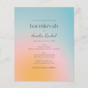Budget Pastel Blue Gradient Bat Mitzvah Einladung