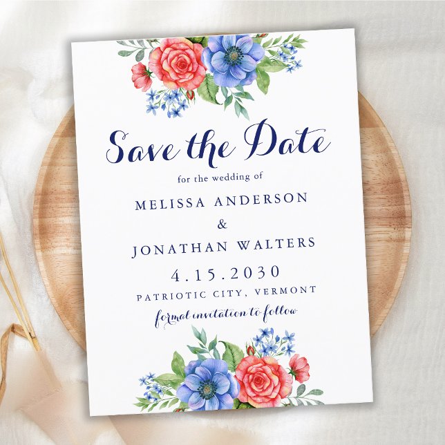 Budget Patriotic Floral Wedding Save the Date Card (Von Creator hochgeladen)