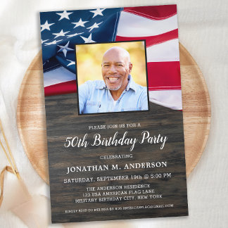 Budget Patriotic Foto American Flag Birthday Invi