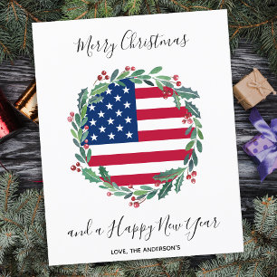 Budget Patriotique USA American Flag Carte de Noël