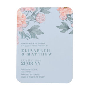 Budget Peach floral Dusty Blue Sage Leaf Hochzeit Magnet