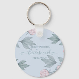 Budget Peach floral Dusty Blue Sage Leaf Hochzeit Schlüsselanhänger