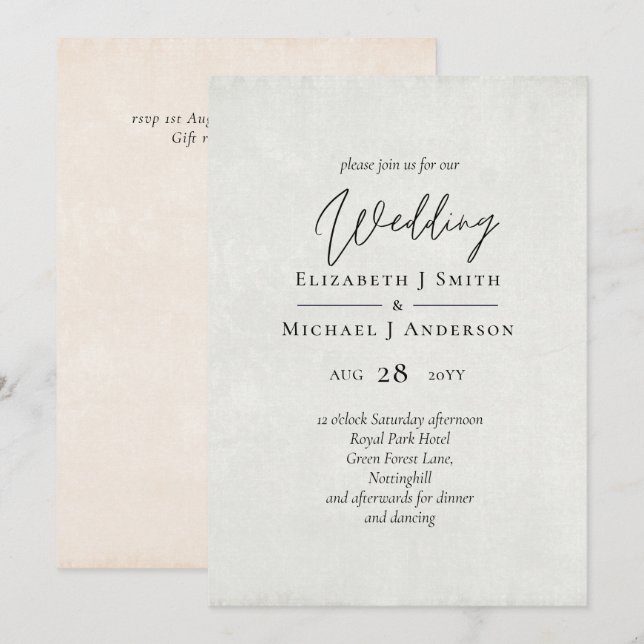 BUDGET Peach Gray Wedding Watercolor lädt ein (Vorne/Hinten)