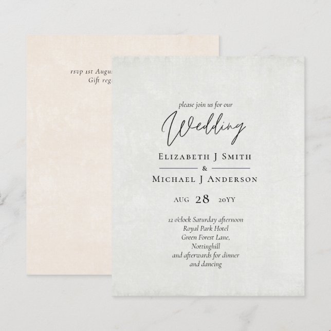 BUDGET Peach Gray Wedding Watercolor lädt ein (Vorne/Hinten)