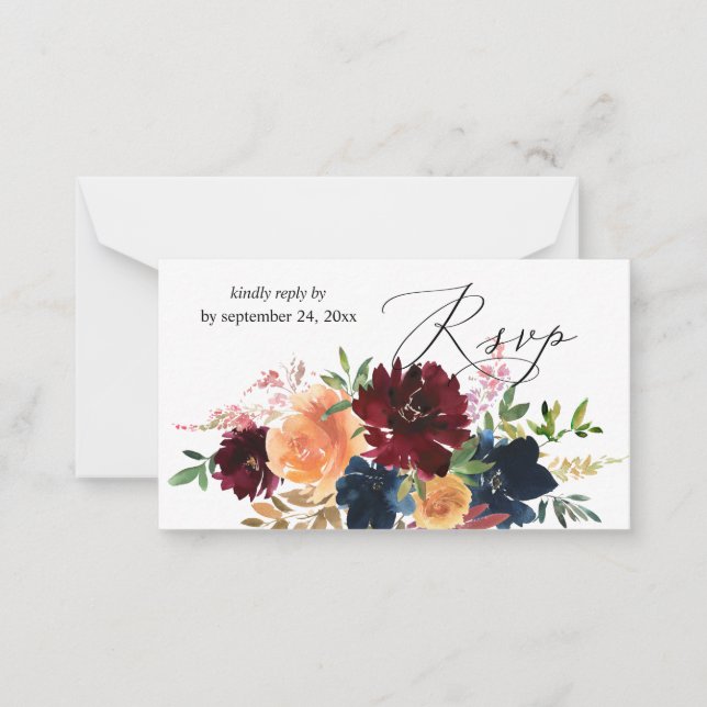 Budget Peach, Navy, Burgund Floral 2SM UAWG Mitteilungskarte (Vorderseite)