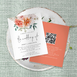 Budget Peach Peonies Floral QR Code Hochzeit einla