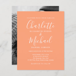 Budget Peach Script Photo Wedding Invitation