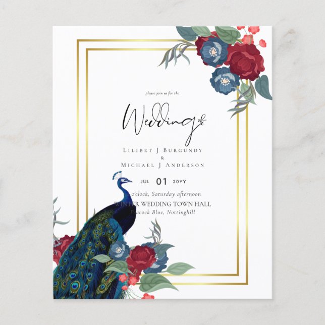 BUDGET Peacock Blue Burgundy Winter Hochzeit im He Flyer (Vorne)