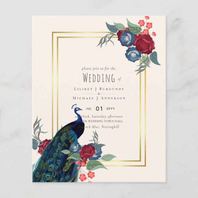 BUDGET Peacock Blue Burgundy Winter Hochzeit im He Flyer (Vorne)