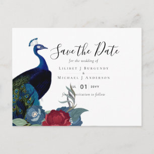 BUDGET Peacock Blue Burgundy Winter Hochzeit im He Postkarte