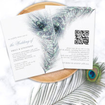 Budget Peacock Feather QR Code Wedite Einladung