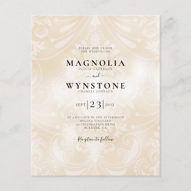 Budget Pearl Damask Einladung (Vorderseite)