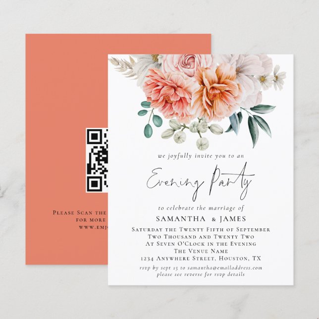 Budget Peonies Koral QR Hochzeiten Abend Party (Vorne/Hinten)