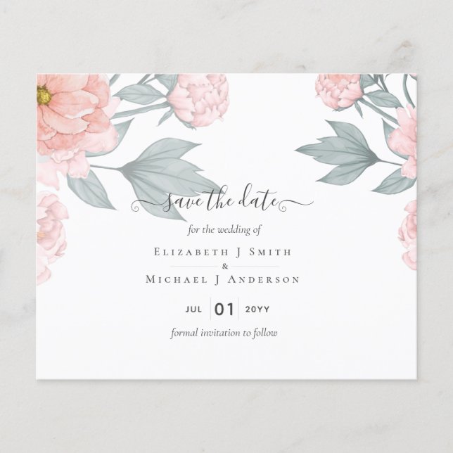 BUDGET PEONIES Pink Sage Peach Wedding Flyer (Vorne)