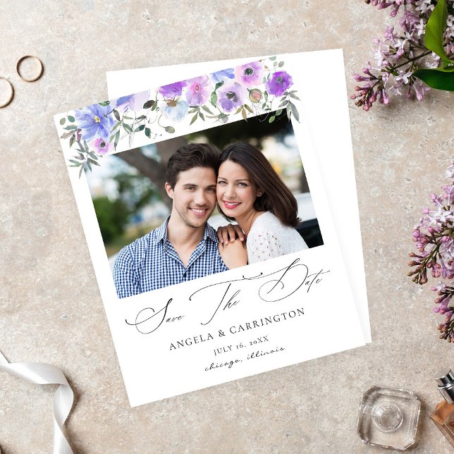 Budget Peri & Lila florales Foto Save the Date (Von Creator hochgeladen)