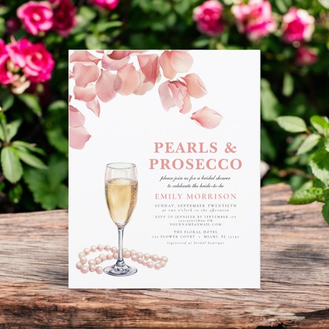 Budget Perlen & Prosecco Bridal Dusche Einladung Flyer (Von Creator hochgeladen)