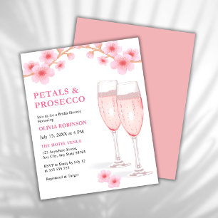Budget Petals & Prosecco Pink Brautparty Einladung Flyer