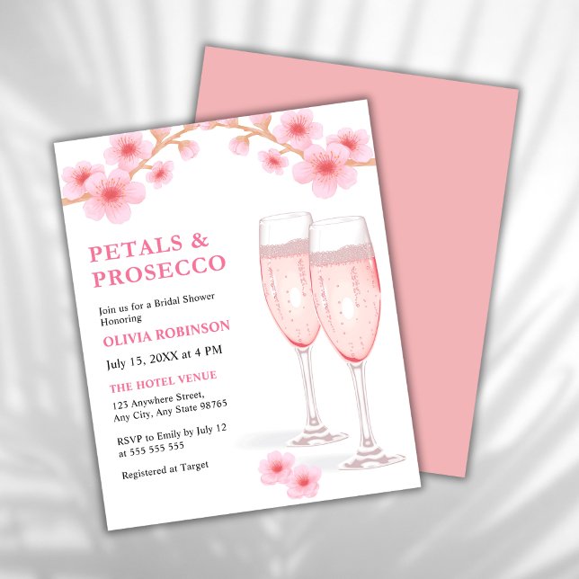 Budget Petals & Prosecco Pink Brautparty Einladung Flyer (Modern Elegant Petals and Prosecco Pink Watercolor Floral Bridal Shower Invitation    )