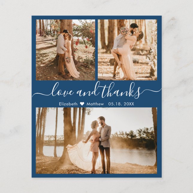 Budget Photo Collage Navy Wedding Thank You Flyer (Vorne)