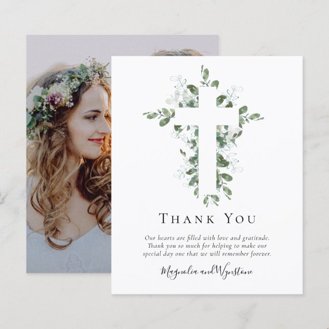 Budget Photo Eucalyptus Wedding Thank You Card (Vorne/Hinten)