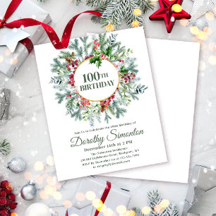 Budget Pine Holly Berry 100th Birthday Einladung