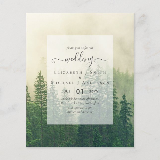 Budget Pine Trees Misty Forest Green Wedding (Vorderseite)