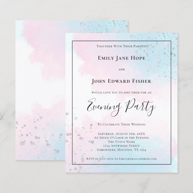 Budget Pink Aquamarin Watercolor Silver Wedding Ab (Vorne/Hinten)