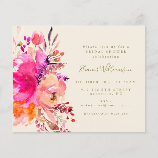 Budget Pink Aquarell Blumenladen Brautparty ein (Vorderseite)