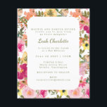 Budget Pink Aquarell Floral Bat Mitzvah Einladung<br><div class="desc">Budget Trendy Peach Pink Gelbe Wasserfarbe Floral Bat Mitzvah Einladung</div>