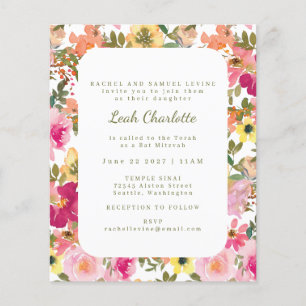 Budget Pink Aquarell Floral Bat Mitzvah Einladung