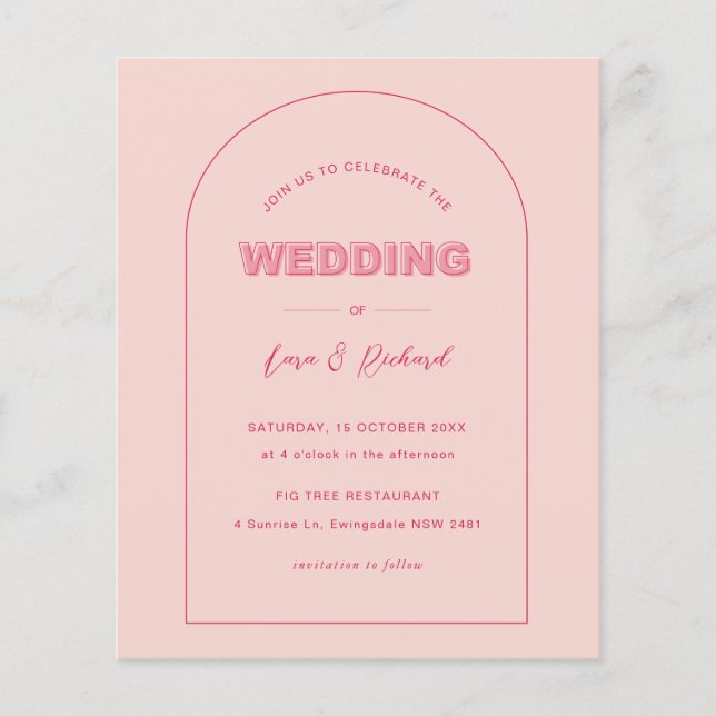 Budget Pink Arch Moderne, fette Schriftart Hochzei Flyer (Vorne)